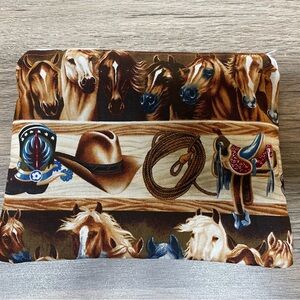 Travel Pouch Western Ranch Horses Zipper Brown Cosmetics Bag